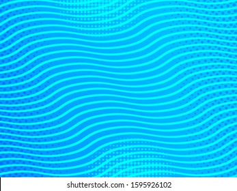 Comic elegant marine style template with blue waves and halftone effects. Vector illustration