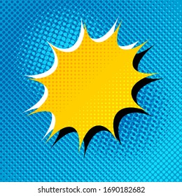 Comic elegant template with blank speech bubble on blue halftone background. Vector illustration