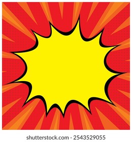 Comic element of splash with centered effect of sharp arrow, halftone dot point, and text box. Vector illustration.