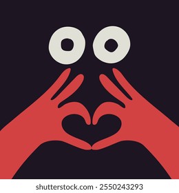 Comic emoji black icon with hands and eyes. Various finger gestures, signs and symbols. Vector cartoon abstract trendy flat isolated face emotions set