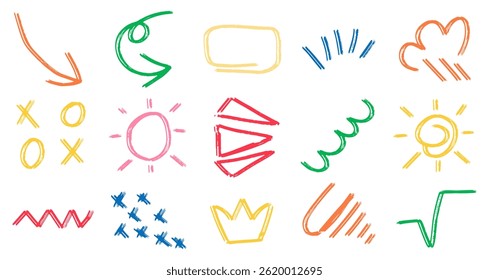 Comic emoticon element texture chalk, crayon pencil style