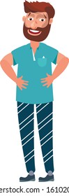 Comic emotional man with a beard. Flat style.