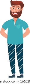 Comic emotional man with a beard. Flat style.
