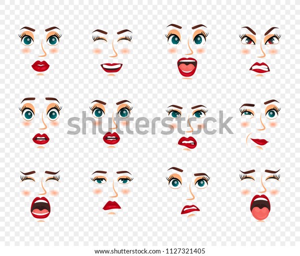 Vektor Stok Comic Emotions Women Facial Expressions Gestures Tanpa Royalti 1127321405 3310