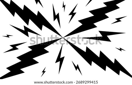 Comic emphasis design for comic book page. Radial zigzag or lightning shapes on white background. Surprise or attention, boom or explosion, shock or power effect. Vector graphic illustration. 