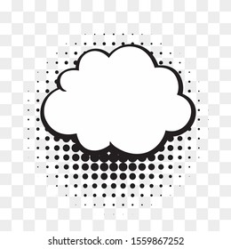 Comic empty speech bubble on halftone dots background in retro pop art style. Vector illustration