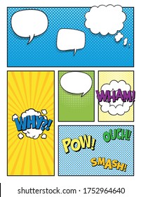 comic empty speech bubbles set on colorful background. Comic book page. Abstract Comic Style Blank