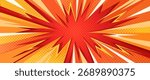 Comic explosion boom background with burst effect. Vector cartoon illustration of abstract red, orange, yellow rays, anime superhero motion bang, starburst, lightning speed design, retro bomb blast