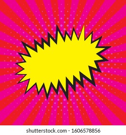 Comic explosion bubble, comic speech bubble blank template with pop art style isolated on yellow background. vector illustration.