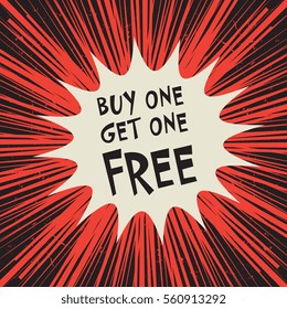 Comic explosion business concept with text Buy One Get One Free, vector illustration