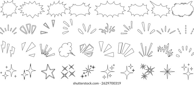 Comic explosion element, speech bubble, burst shape, sparkle, and exclamation icon set. cartoon style vector for pop art design, comic book effects, and visual storytelling