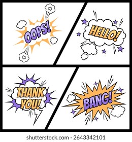 Comic explosion set of speech bubble with text expression