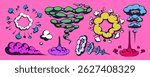 Comic explosion and smoke effect vector with colorful cartoon clouds, bursts, and motion trails. Comic smoke and comic cloud shapes. Great for comics, games, stickers, and playful design