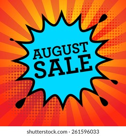 Comic explosion with text August Sale, vector illustration