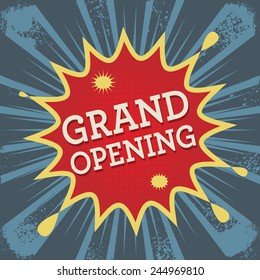 Comic explosion with text Grand Opening, vector illustration
