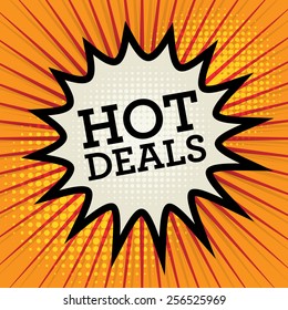 Comic explosion with text Hot Deals, vector illustration