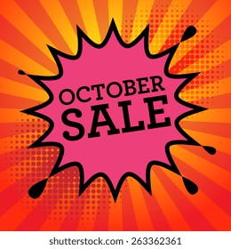 Comic explosion with text October Sale, vector illustration