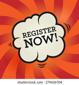 Comic explosion with text Register Now, vector illustration