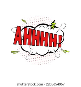 Comic Expression Icon With Ah Sign, Speech Bubble. Isolated On White Abstract Cloud, Explosion With Retro Font Design, Vector Illustration. Drawing Shape With Big Red Text, Lightning