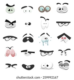 Comic Eyes Set/ Illustration Of A Set Of Funny Cartoon Human, Animals, Pets Or Creature's Eyes With Various Expressions And Emotions, From Fear To Joy, Happiness, Sadness, Surprise, Boring And Angry