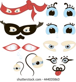Comic Eyes Set, Illustration of a set of funny cartoon human, animals, pets or creature's eyes with various expressions and emotions, from fear to joy,