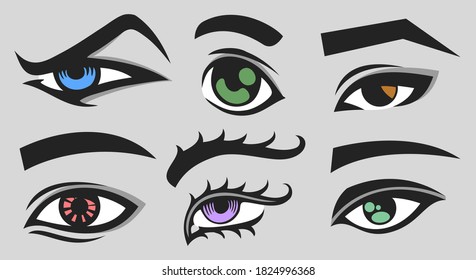 Comic eyes vector icons set