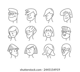 comic face avatars set doodle illustration