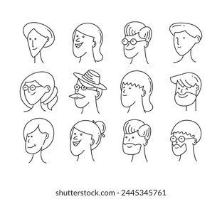 comic face avatars set doodle illustration