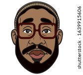 comic face of a dark-skinned man with big glasses, hat and full beard. avatar, vector, cool, emotion, illustration.