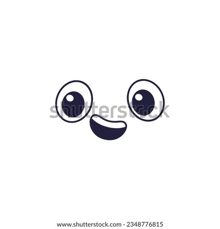 Comic face expressions set eyes mouth cute funny cartoon character in white background. Happy smile drawings isolated white 2, round eyes and smilling mouth