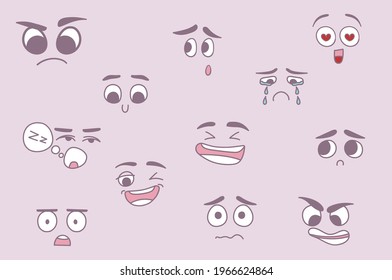 Comic face expressions set Free Vector