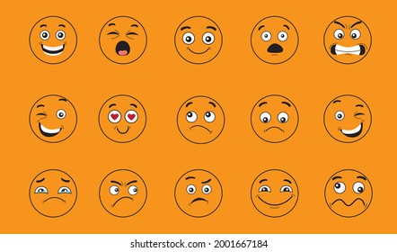 Comic face expressions. Vector illustrations for emotions and feelings concept