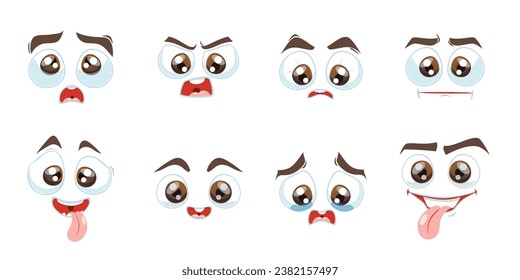 Comic face expressions vector illustrations set. 