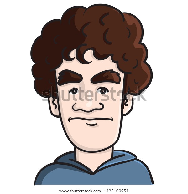 comic face teenager brown curly hair stockvektorgrafik