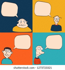 Comic faces with speech bubbles.