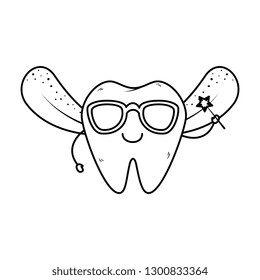 comic fairy tooth with sunglasses kawaii character