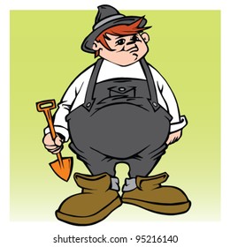 Comic farmer boy with spin in his hand