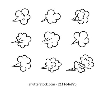 Comic Fart Cloud. Bad Stink Balloon. Explosion, Angry Breath. Cloud Of Smoke Gas In Comic Style. Funny Flatulence Symbol. Set Of Vector Illustration Isolated On White Background.