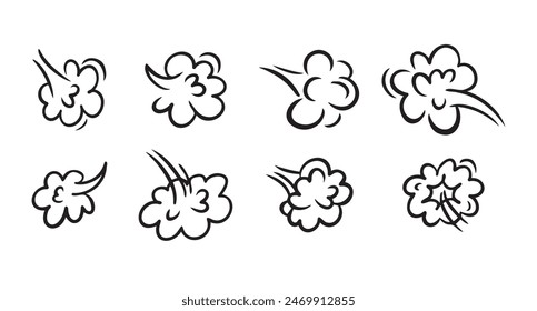 Comic fart cloud. Bad stink balloon. Smoke gas cloud in comic style. Explosion, angry breath. Vector illustration