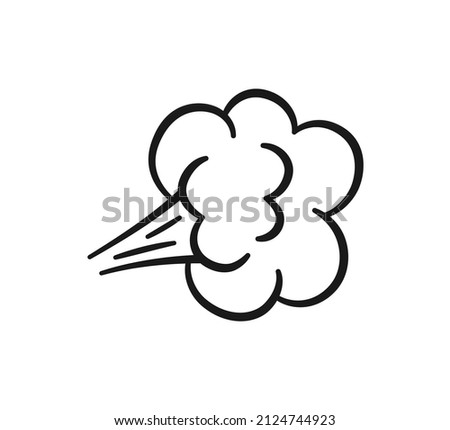 Comic fart cloud. Bad stink balloon. Explosion, angry breath. Cloud of smoke gas in comic style. Funny flatulence symbol. Vector illustration isolated on white background.