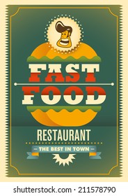 Afiche cómico de comida rápida. Ilustración vectorial.