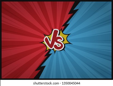 Comic Fighting Cartoon Background.Blue Vs Red. Vector Illustration Design.