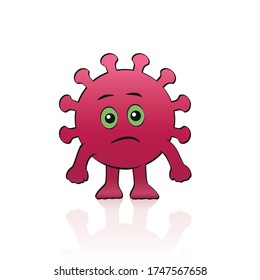 Comic figure Coronavirus. Sad figure with eyes, mouth, hands and feet. Isolated vector illustration on white background.