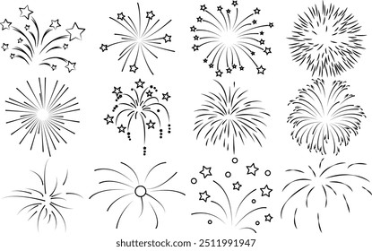 Comic Feuerwerk, Sunburst Radialstreifen. Retro-Design. Silvesterfeier Handgezeichnetes Doodle.