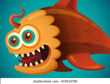 Comic fish illustration. Vector illustration.