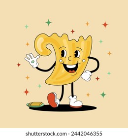 Comic flat Butter with face on decorated background. Vector cartoon illustration in groovy retro style with dairy product. Vintage image of tasty buttery character with smile for poster or concept