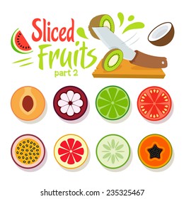 Comic Flat & Minimal Vector Sliced Fruits icons with logo design template part 2