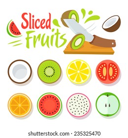 Comic Flat & Minimal Vector Sliced Fruits icons with logo design template part 1