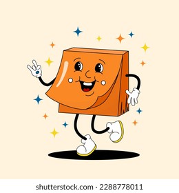 Comic flat sticky post Block with face on decorated background. Vector cartoon stationery illustration in retro style. Square image of cute school supplies character with smile for banner or sticker