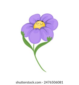 Ilustración vectorial de personaje de dibujos animados floral lindo de la cara del emoticono de la flor del cómic aislado en blanco